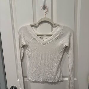 BDG White V-Neck Long Sleeve Top